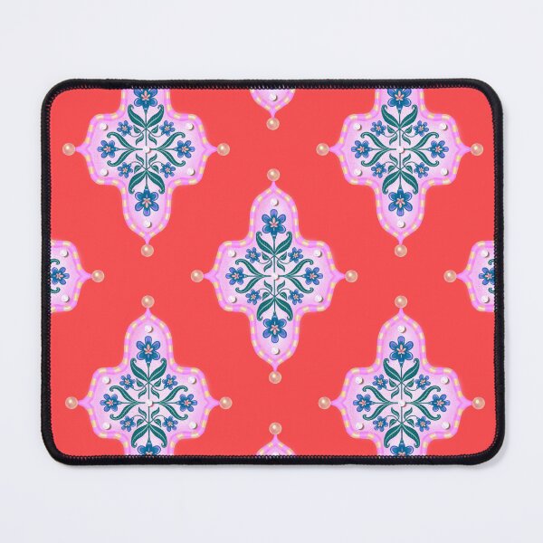 Item preview, Blue Violet Iris Floral Pink Tile in Seamless Indian Inspired Pattern with Hot Coral Orange Background designed and sold by PCaleDesigns.