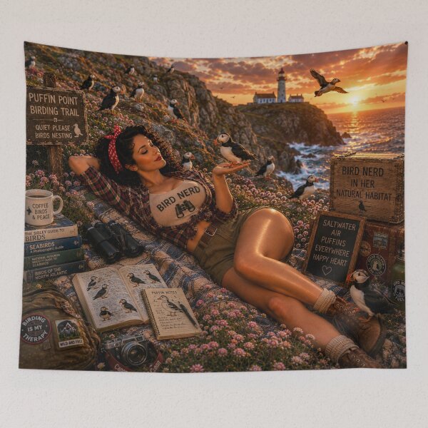 Item preview, Bird Nerd Pin-Up: Puffin Point Sunset designed and sold by Kimberly Palmer.