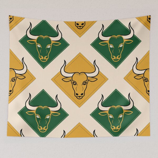 Item preview, Bold Taurus Zodiac Bull Seamless Pattern – Green & Gold Geometric designed and sold by Midnight Veil Designs.