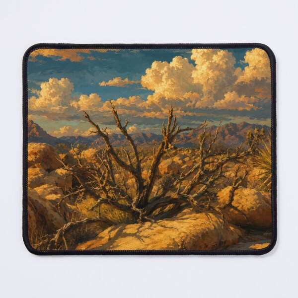 Item preview, Joshua Tree Desert at Golden Hour — Painterly Landscape with Mountain Range designed and sold by kornkobart.