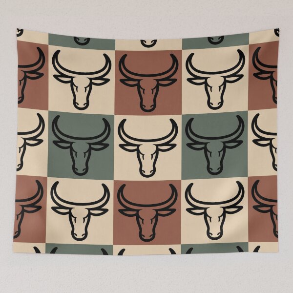 Item preview, Bold Taurus Bull Checkerboard Seamless Pattern – Earth Tones Geometric designed and sold by Midnight Veil Designs.