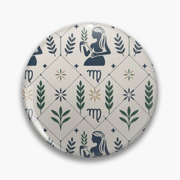 Item preview, Elegant Virgo Zodiac Botanical Seamless Pattern – Navy & Green Harvest designed and sold by Midnight Veil Designs.