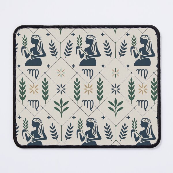 Item preview, Elegant Virgo Zodiac Botanical Seamless Pattern – Navy & Green Harvest designed and sold by Midnight Veil Designs.