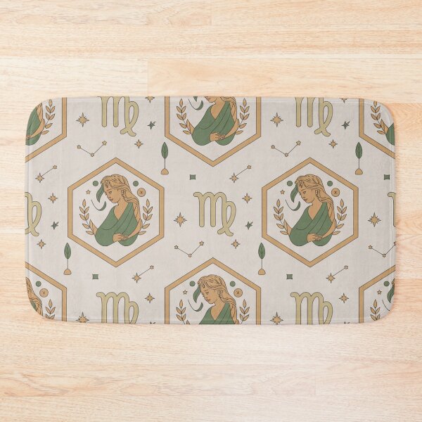 Item preview, Elegant Virgo Zodiac Hexagon Seamless Pattern – Green & Gold Astrology designed and sold by Midnight Veil Designs.