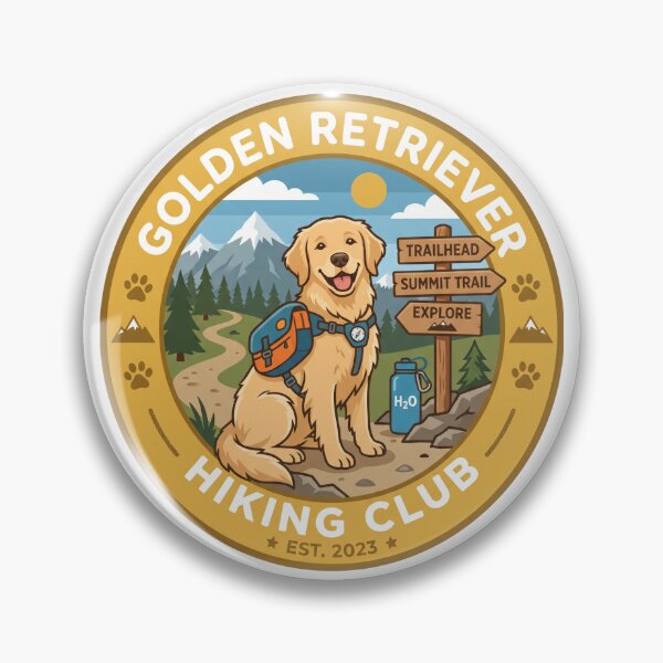Item preview, Golden Retriever Hiking Club Mountain Trail Wilderness designed and sold by PictoVibe.
