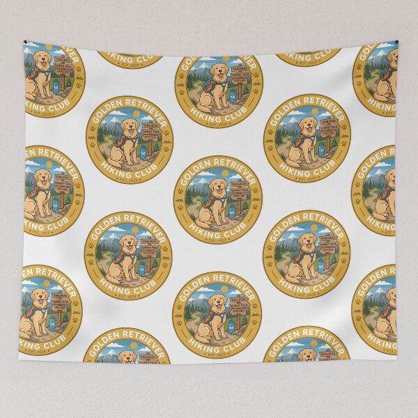 Item preview, Golden Retriever Hiking Club Mountain Trail Wilderness designed and sold by PictoVibe.