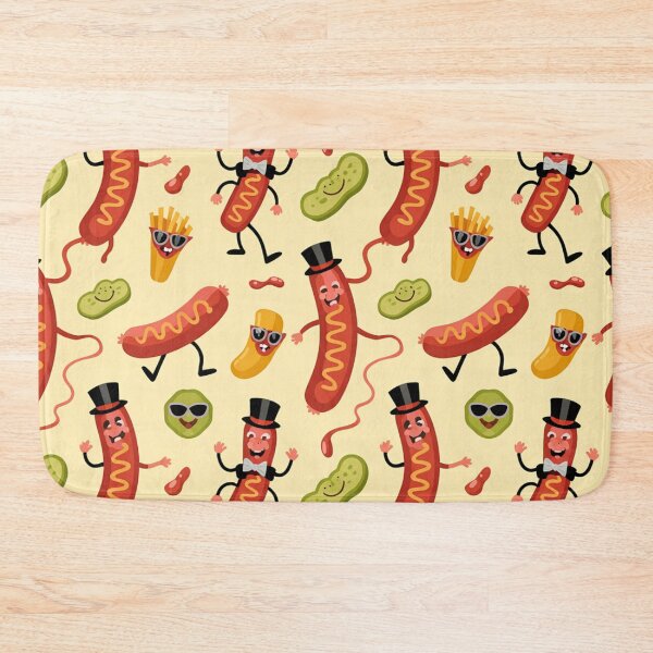 Item preview, Whimsical Dancing Hot Dogs Seamless Pattern – Fun Food Party Vibes designed and sold by Midnight Veil Designs.