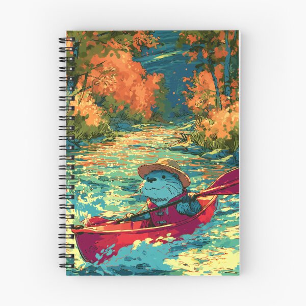 Item preview, Cool Otter Paddling Red Kayak Autumn Forest Comic Art designed and sold by UhuCriei .