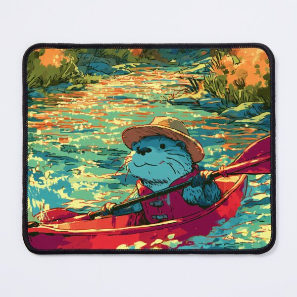 Item preview, Cool Otter Paddling Red Kayak Autumn Forest Comic Art designed and sold by UhuCriei .