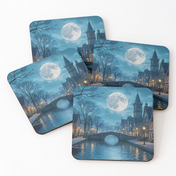 Item preview, Moonlit Canal Village | Enchanted European Nightscape  designed and sold by Patricia Johnston.