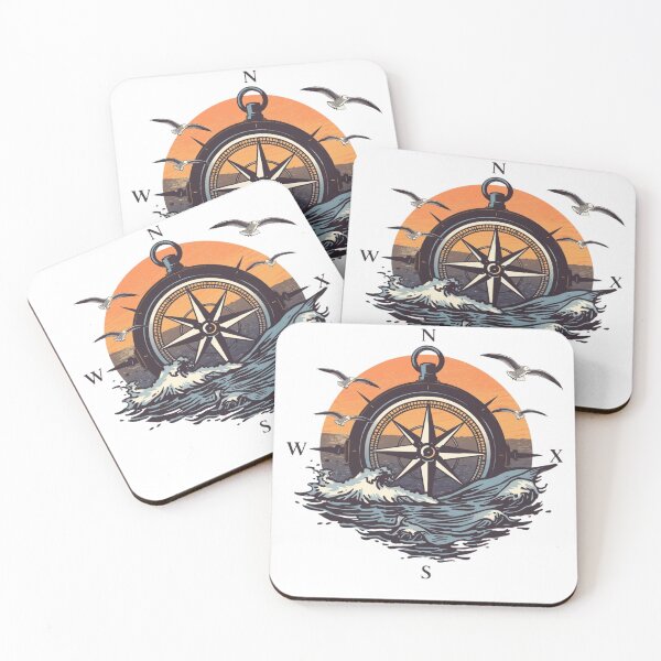 Item preview, Vintage Nautical Compass Ocean Waves Sunset Retro Sailing Adventure Gift designed and sold by redblink store.
