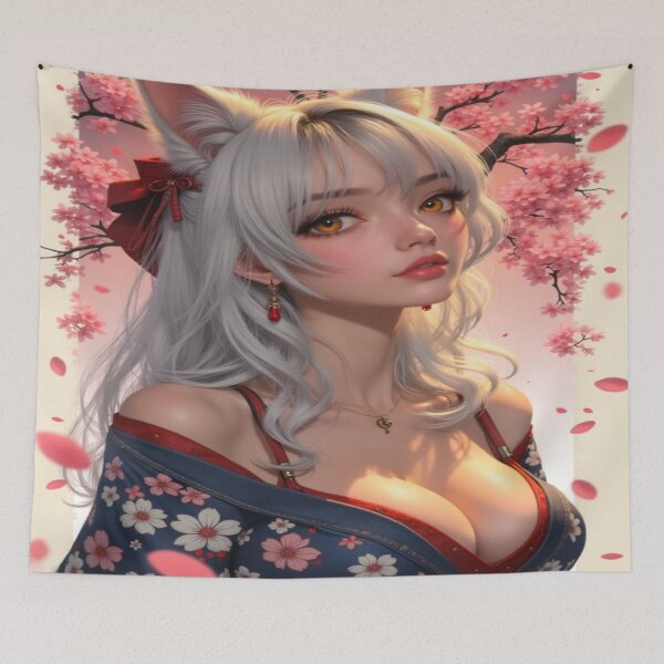 Item preview, Cherry Blossoms | Furry Fantasy Pretty Catgirl Portrait designed and sold by KasaHunterHarem.