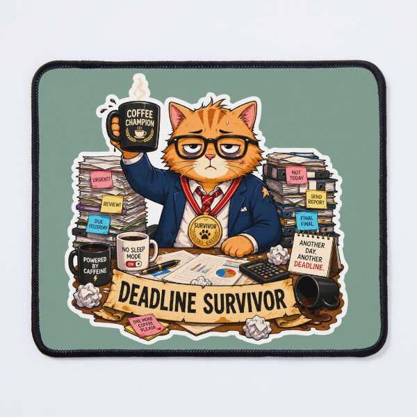 Item preview, Deadline Survivor Coffee Cat designed and sold by HAPPY HARBOR DESIGN .