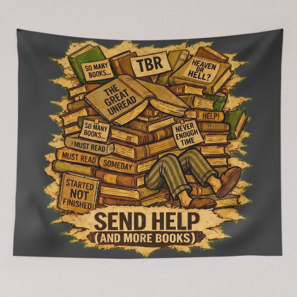 Item preview, Death by TBR Pile - Retro Book Lover Cartoon designed and sold by radiogalaxy.