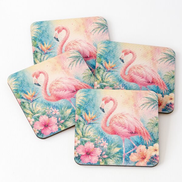 Item preview, Tropical Flamingo with Hibiscus Flowers Geometric Style | Colorful Botanical Art designed and sold by A-C-G.