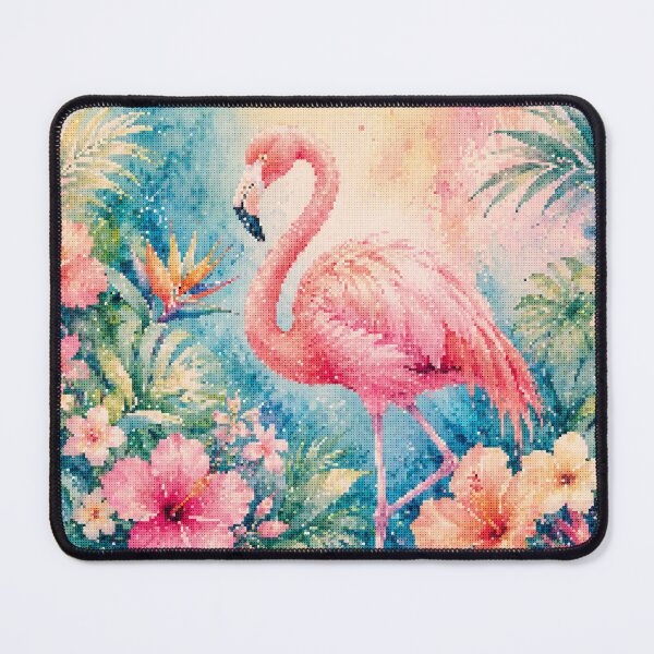 Item preview, Tropical Flamingo with Hibiscus Flowers Geometric Style | Colorful Botanical Art designed and sold by A-C-G.