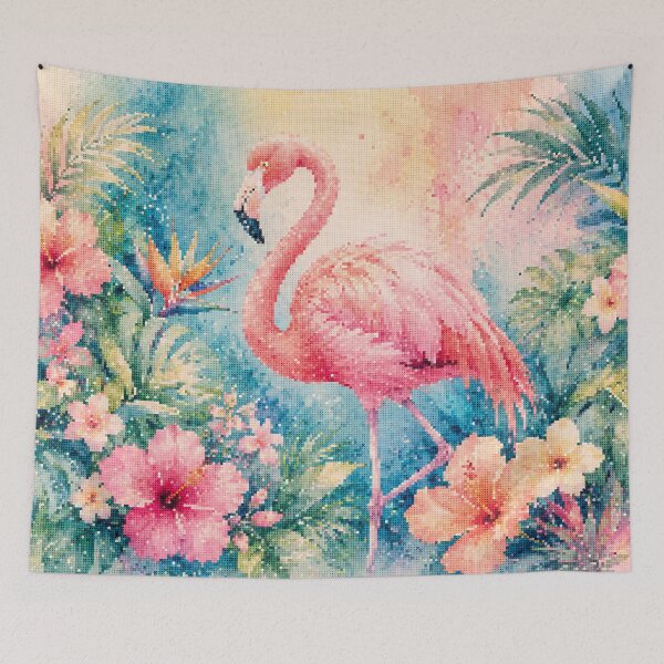 Item preview, Tropical Flamingo with Hibiscus Flowers Geometric Style | Colorful Botanical Art designed and sold by A-C-G.