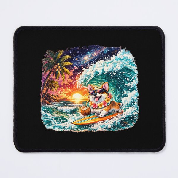 Item preview, Cute Surfing Corgi Tropical Sunset Wave Fantasy Beach Mug designed and sold by FestivityFinds.