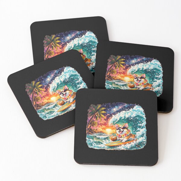 Item preview, Cute Surfing Corgi Tropical Sunset Wave Fantasy Beach Mug designed and sold by FestivityFinds.