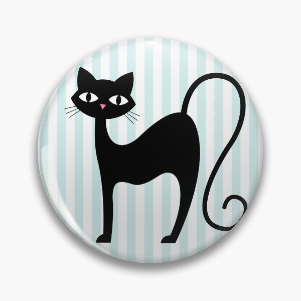 Item preview, Retro Black Cat with 60s Vibe on Blue Stripes designed and sold by The Retromotel.