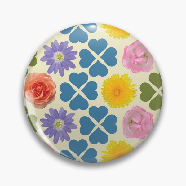 Item preview, Spring Flowers & Hearts Clusters Vertical Zig Zag Blue/Green on Cream designed and sold by Digitalmyth's Designs.