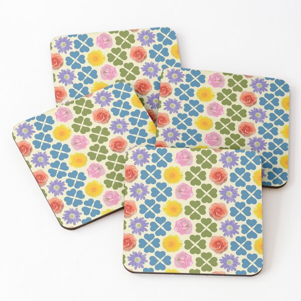Item preview, Spring Flowers & Hearts Clusters Vertical Zig Zag Blue/Green on Cream designed and sold by Digitalmyth's Designs.