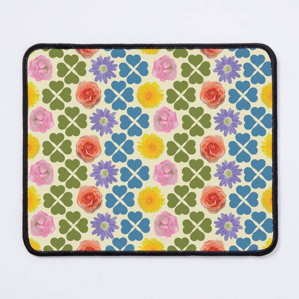 Item preview, Spring Flowers & Hearts Clusters Vertical Zig Zag Blue/Green on Cream designed and sold by Digitalmyth's Designs.