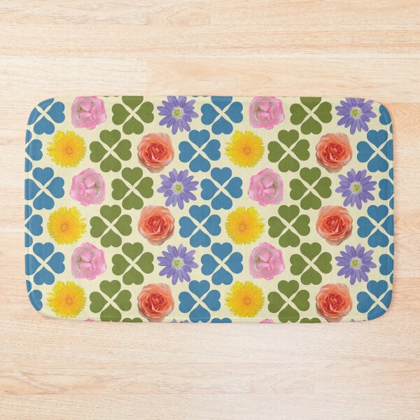 Item preview, Spring Flowers & Hearts Clusters Vertical Zig Zag Blue/Green on Cream designed and sold by Digitalmyth's Designs.