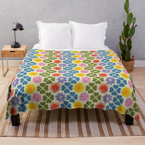 Item preview, Spring Flowers & Hearts Clusters Vertical Zig Zag Blue/Green on Cream designed and sold by Digitalmyth's Designs.