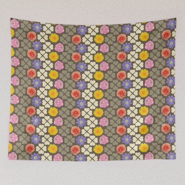 Item preview, Spring Flowers & Hearts Clusters Vertical Zig Zag Brown & Tan designed and sold by Digitalmyth's Designs.