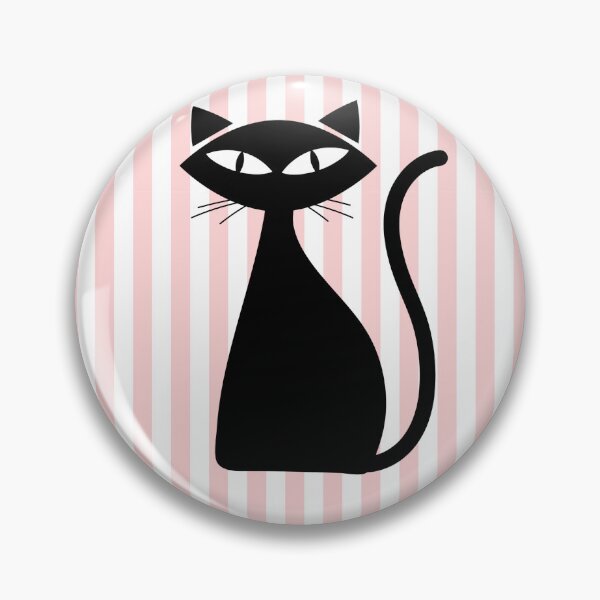 Item preview, Retro Black Cat on Pink Stripes designed and sold by The Retromotel.