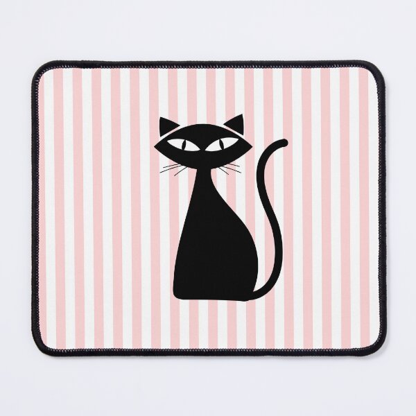 Item preview, Retro Black Cat on Pink Stripes designed and sold by The Retromotel.