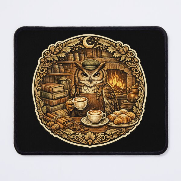 Item preview, Cozy Owl Coffeehouse Shirt | Woodland Owl Barista | Latte & Books | Cottagecore Coffee Art designed and sold by MrDev.