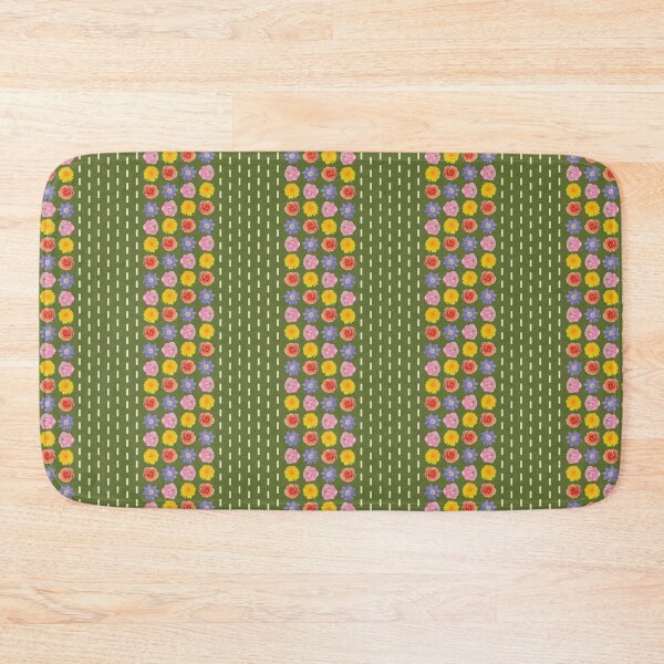 Item preview, Flower & Dashed Wide Vertical Stripe on Green designed and sold by Digitalmyth's Designs.