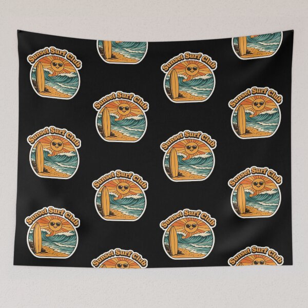 Item preview, Sunset Surf Club Retro Beach Wave Surfing Sticker designed and sold by FestivityFinds.