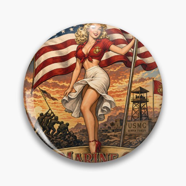 Item preview, Vintage Marine Corps Pinup Flag designed and sold by castillomiami.