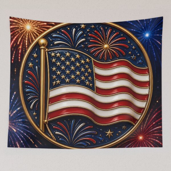 Item preview, American Flag Fireworks Medallion America 250 designed and sold by Buttonquill.