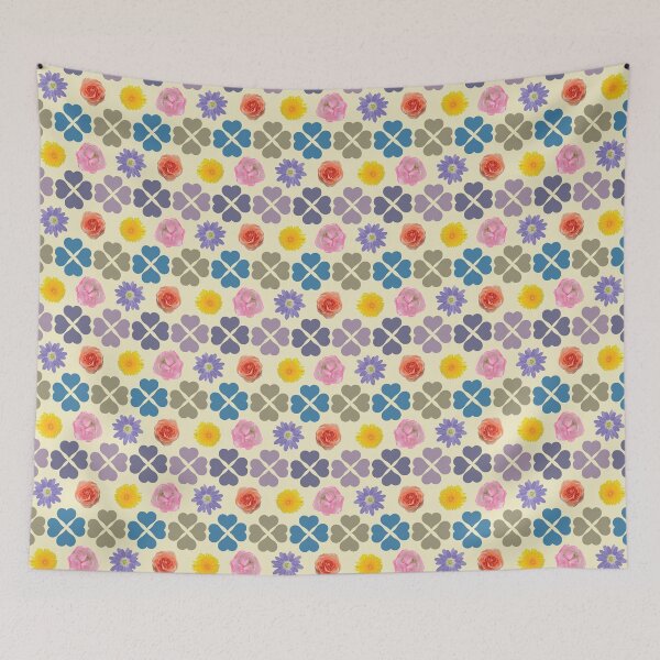Item preview, Spring Flowers & Hearts Clusters Horizontal Stripes on Cream designed and sold by Digitalmyth's Designs.
