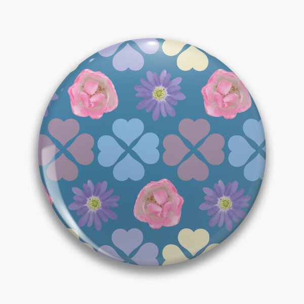 Item preview, Spring Flowers & Hearts Clusters Horizontal Stripes on Blue designed and sold by Digitalmyth's Designs.