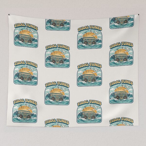 Item preview, Tidal Tunes Retro Boombox Surf Wave Beach Music Sticker designed and sold by FestivityFinds.