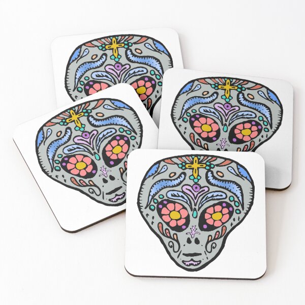 Item preview, Hand Drawn Mexican Sugar Skull Grey Alien - Cryptid Inspired designed and sold by HoganHandmade.