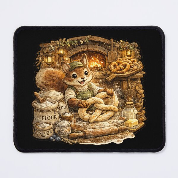 Item preview, Cute Squirrel Pretzel Baker Sticker | Cozy Fantasy Bakery | Cottagecore Baking | Woodland Animal | Soft Pretzel Art designed and sold by MrDev.