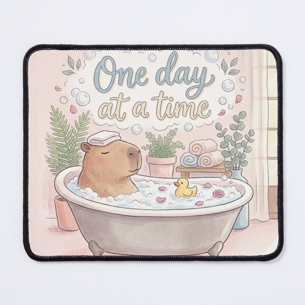 Item preview, One Day at a Time Capybara Bathing | Cute Relaxing Animal Affirmation | Mental Health & Self-Care  designed and sold by Softbear Atelier.