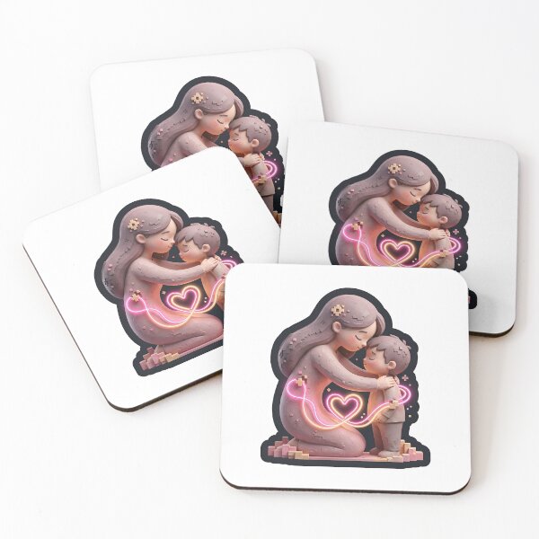Item preview, Mother and Child Embrace Holding Heart-Shaped Neon Light Sculpture designed and sold by Creative88Art.