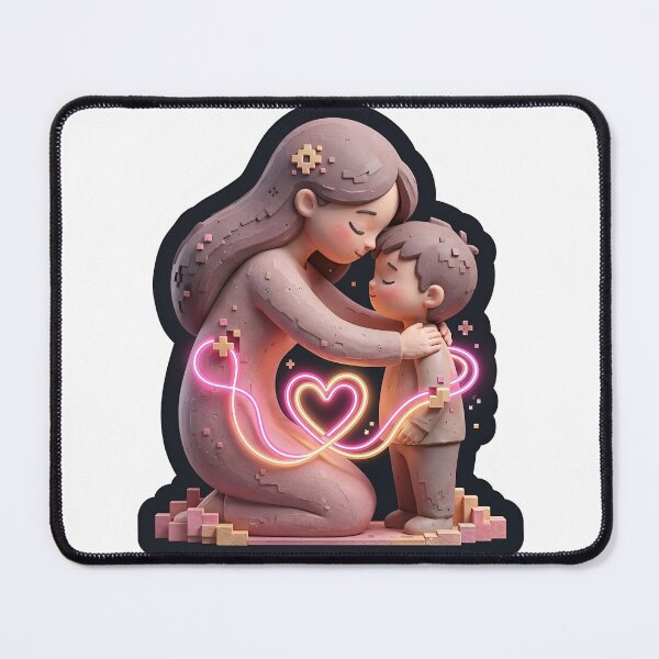 Item preview, Mother and Child Embrace Holding Heart-Shaped Neon Light Sculpture designed and sold by Creative88Art.