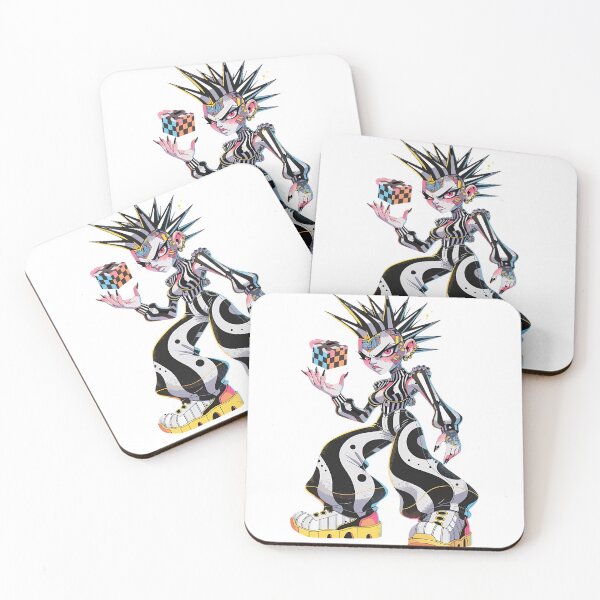 Item preview, Stylized Punk Character with Spiked Hair and Skateboard in Bold Black and White Design designed and sold by Creative88Art.