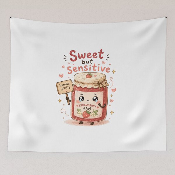 Item preview, Sweet But Sensitive Kawaii Strawberry Jam Sticker designed and sold by InkWanderStudio.