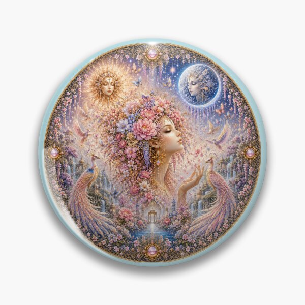 Item preview, Celestial Bloom Goddess – Sun and Moon Fantasy Mandala Art designed and sold by sunbowjp stadio.