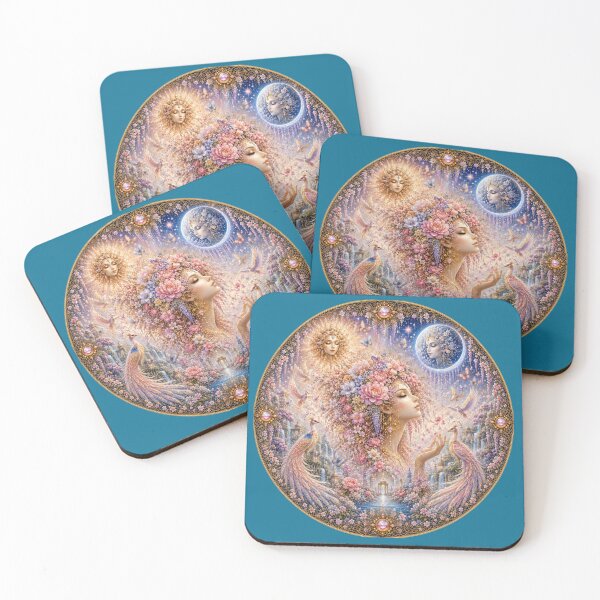 Item preview, Celestial Bloom Goddess – Sun and Moon Fantasy Mandala Art designed and sold by sunbowjp stadio.