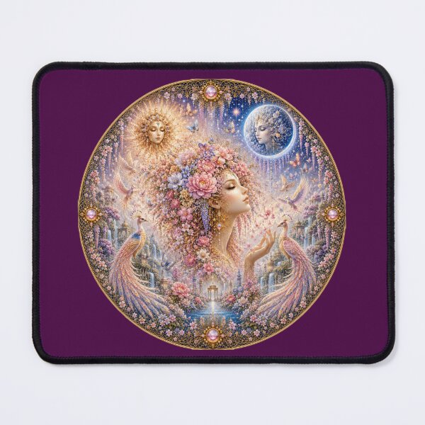 Item preview, Celestial Bloom Goddess – Sun and Moon Fantasy Mandala Art designed and sold by sunbowjp stadio.